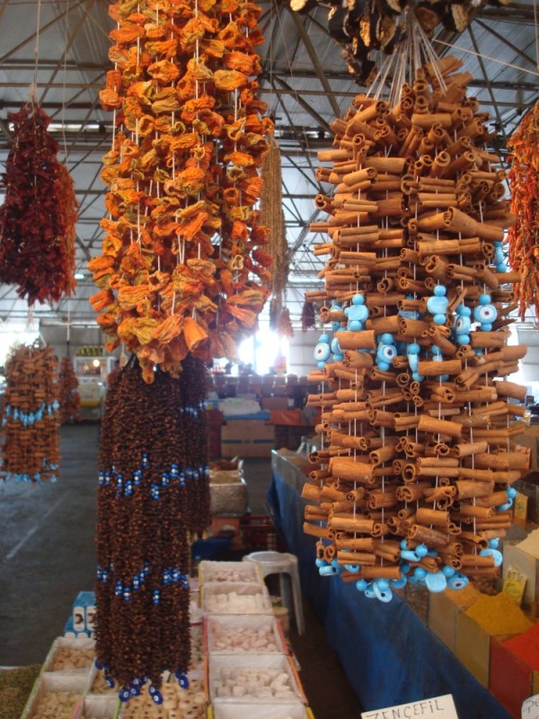 Cinnamon and dried fruits at Bodrum market