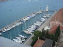 Looking down onto San Giorgio Marina; Sangaris is the 4th boat on the right inner dock, next to the empty berth