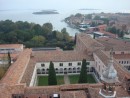 San Giorgio Campanile view looking south over the Monastery, lagoon canal and the grounds of the swanky Hotel Cipriani
