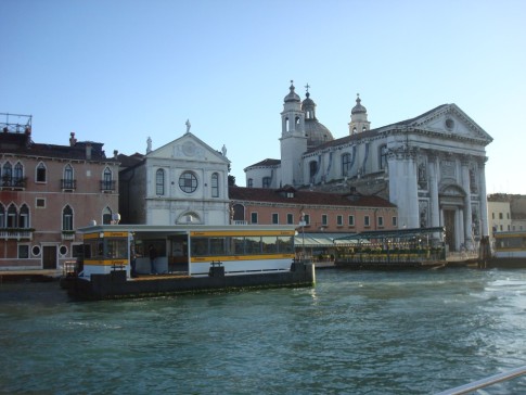 Zattere vaporetto station with two landmark churches: (l) is Santa Maria della Visitazione and (r) Gesuati