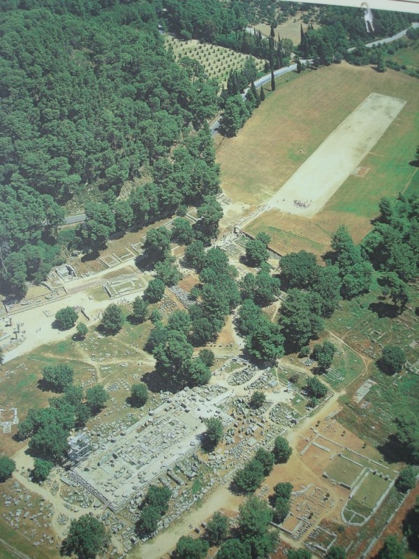 Aerial view of the World Heritage-listed site of Ancient Olympia