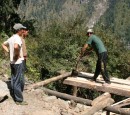 New lodge being made from hand sawn pine trees in the Manang valley