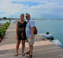 Jonas and Heather on the dinghy dock at Marigot Bay.