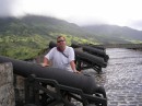 Jonas with  cannons at Brimstone Hill Fortress.