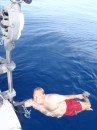 Jonas swimming at sea