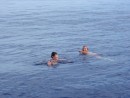 Jonas and Pam swimming at sea.