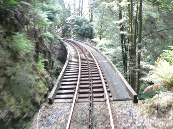 Section of the West Coast Wilderness Railway showing the rack and pinion feature used on the steep sections