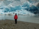 Lynel on the sandbar in front of Reid glacier