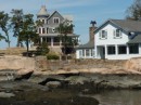 Houses built on "The Thimbles", a collection of small rock islands off the Connecticut shore