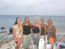 The girls at beach for drinks in Tobago Keys (Hanco, Challenger, Wild Cat, Maggie May and North Star)