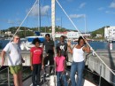 Tony with Lucilia, Britney, Giovany, Jaunai and Annie on the bow of Cetacea.