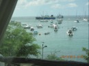 Cetacea anchored just in front of the blue ship, Puerto Baquerizo Moreno, San Cristobal Island.