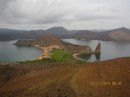 View from the top of Bartolome Island, looking down at Pinacle Rock.