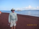 Tony on a red sand beach, Rabida Island.