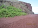 Red sand beach on Rabida Island.