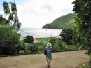Tony overlooking Vaitahu Village and Resolution Bay