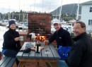 Even in the marina, we were able to enjoy a good winter barbecue fire with Ted and Frances off 