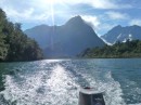 Dinghying up the Arthur River from Deepwater Basin; Mitre Peak in the background