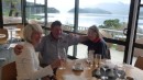 What a beautiful spot for Sunday lunch - Ros with John & Maryanne at Portage, looking up Kenepuru Sound.