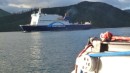 A Cook Strait ferry passes us in Tory Channel as we approach Queen Charlotte Sound