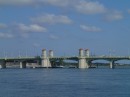 Approaching the iconic Bridge of Lions, which we must go through before reaching the St. Augustine Inlet.