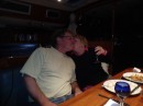 Cookie prepares spaghetti with Bolognese sauce for us to eat on the boat one night and gives Charlie a kiss for dessert.