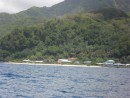 Most of the buildings on Tutuila lie on the narrow strip of flat land by the shore.