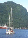 Aquarius heads out of Pago Pago Harbor to continue her circumnavigation. 