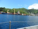 Pago Pago Harbor includes an active commercial port and a shipyard.