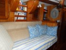 Lovely blue cushions made by our friend Cheryl Carrabba keep the main cabin cozy even during heavy downpours. For more photos of unique and varied hand-crafted pillows created by Cheryl go to www.etsy.com/shop/TheVelvetPillow. They are simply gorgeous!