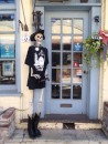 In keeping with the season, this pirate skeleton serves as a doorman to entice passersby into his shop. (Aviles St., Historic St. Augustine FL)