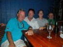 At the High Tide, from left: Jim with our new Aussie friend who invited us to visit him on his farm/ranch (cattle and sheep station) in Queensland; young Andrew and his father Ron, cruisers whom we first met at Marina Taina in Tahiti.