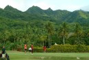 The golf course on Rarotonga has a lovely mountain backdrop.
