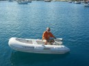 Jim in the dinghy as he leaves the boat and heads for town.