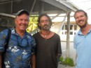Telecom Celebration: (From left) Jim; Canario, who sailed with Arthur; and Lee, who single-handed from Rarotonga, are all smiles after the feast.