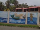 We have had such a good time while at Ocean World that we decide to stay an extra day. We even splurge for a breakfast out at Chris & Madys, passing this amazing majolica-like nautical fence on our walk up the road. (Ofresi, Dominican Republic) 