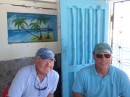 Jim (left) and Charlie blend in nicely with the color scheme of the little café.