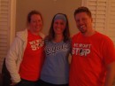 Julia, a Kansas City Royals fan, is out flanked by Baltimore Orioles fans Heather and Ryan. (This could make for an interesting baseball playoff season!)