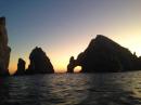 A great shot of the "dragon drinking", the arch at Cabo from our sunset dinghy ride.