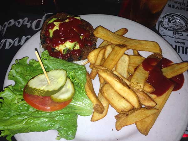 Saturn Cafe, Berkeley: GF Vegan burger and GF Fries! Heidi is in heaven...