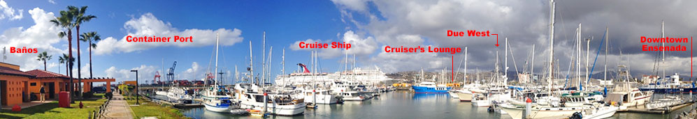 Overview of Cruiseport Marina, Ensenada...showing the proximity of Due West to the baños, cruiser