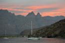 Spectacular sunset over those same Sierra de la Gigante, such a beautiful anchorage at Puerto Escondido. 