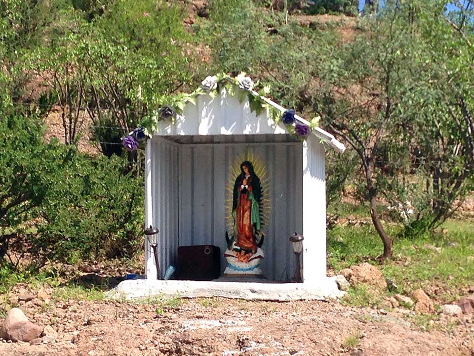 Another road-side shrine housing the Virgin of Guadeloupe, the patron saint of Mexico. 
