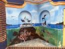 This beautiful corner wall mural in Punta Mita celebrates the diversity of life in Banderas Bay, from frigate birds to blue-footed boobies, humpback whales to octopus and more...