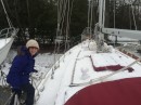 Of course it snowed when we got home!  Moonraker is waiting for us though.  Soon we will be back on her!