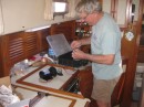 Guy also brought a new water pump, which made it possible for us to continue our trip. Otherwise we may have had to turn back to Florida, or wait for one to be shipped to us at a premium price. Here is Bill working on the new pump.