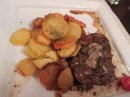 Steak with wine truffle sauce