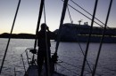 cruiseship leving bay of Noumea