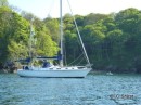 Moored in Ponsense Cove, Helford River. From here we dinghied up to Helford Passage to walk along the beach