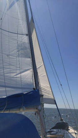 20 knots: One reef, 50% of jib at most and cruising nicely on a starboard beat